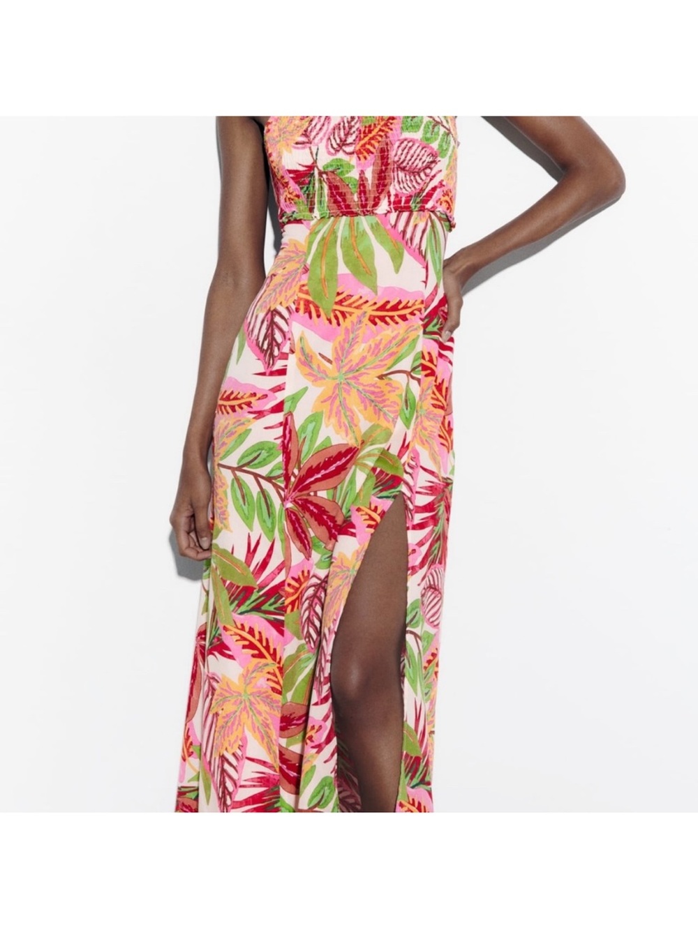 ZARA limited edition Tropical Pink Floral Maxi Dress with Side Slit - Picture 3 of 4